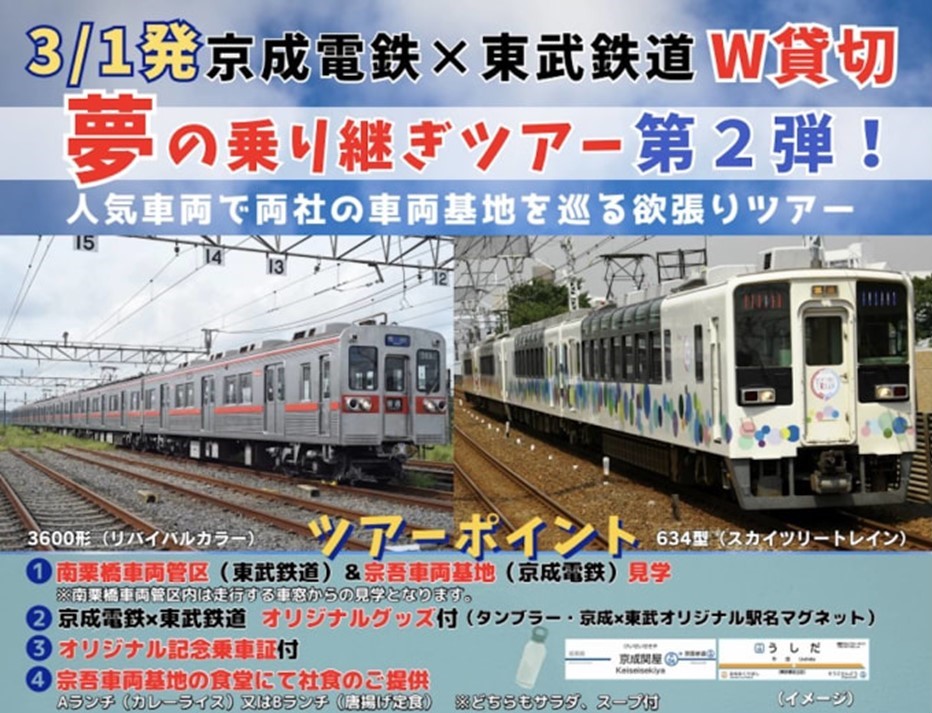 京成電鉄と東武鉄道の車両基地をハシゴする贅沢ツアー 3/1日開催!