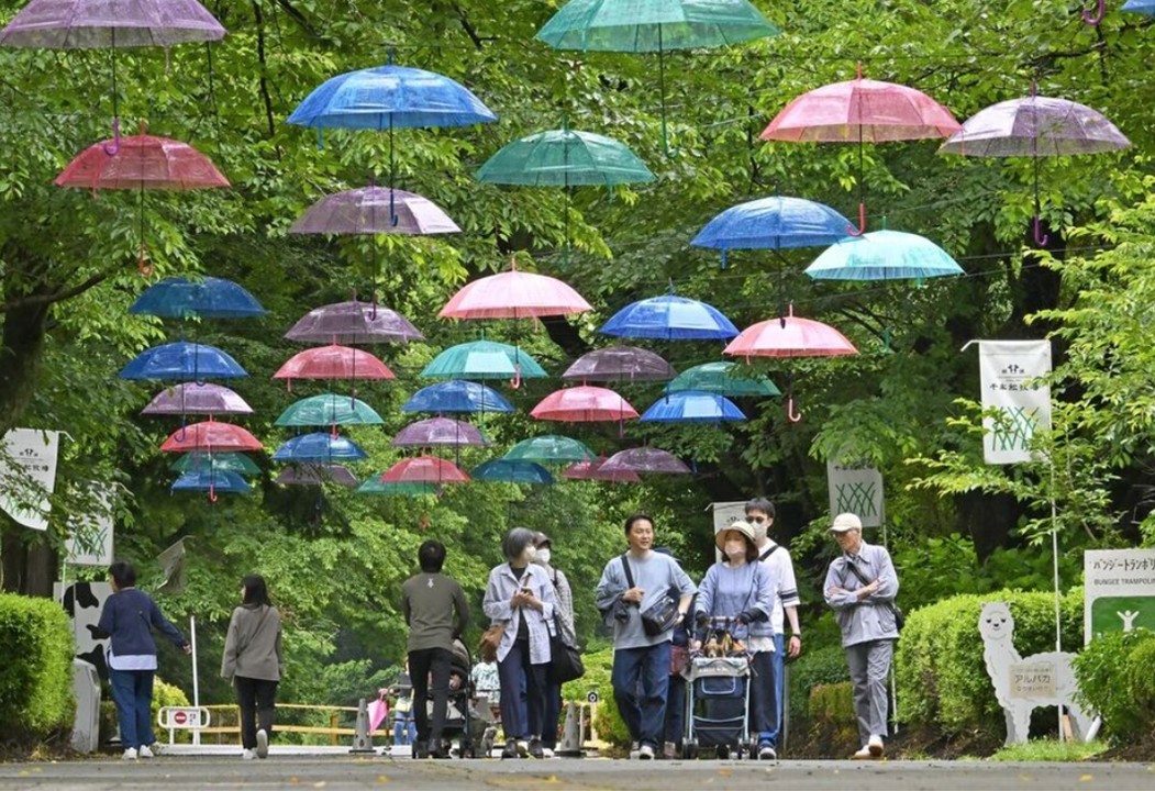 千本松牧場で「アンブレラウォーク」梅雨空に200本の傘!7月12日まで