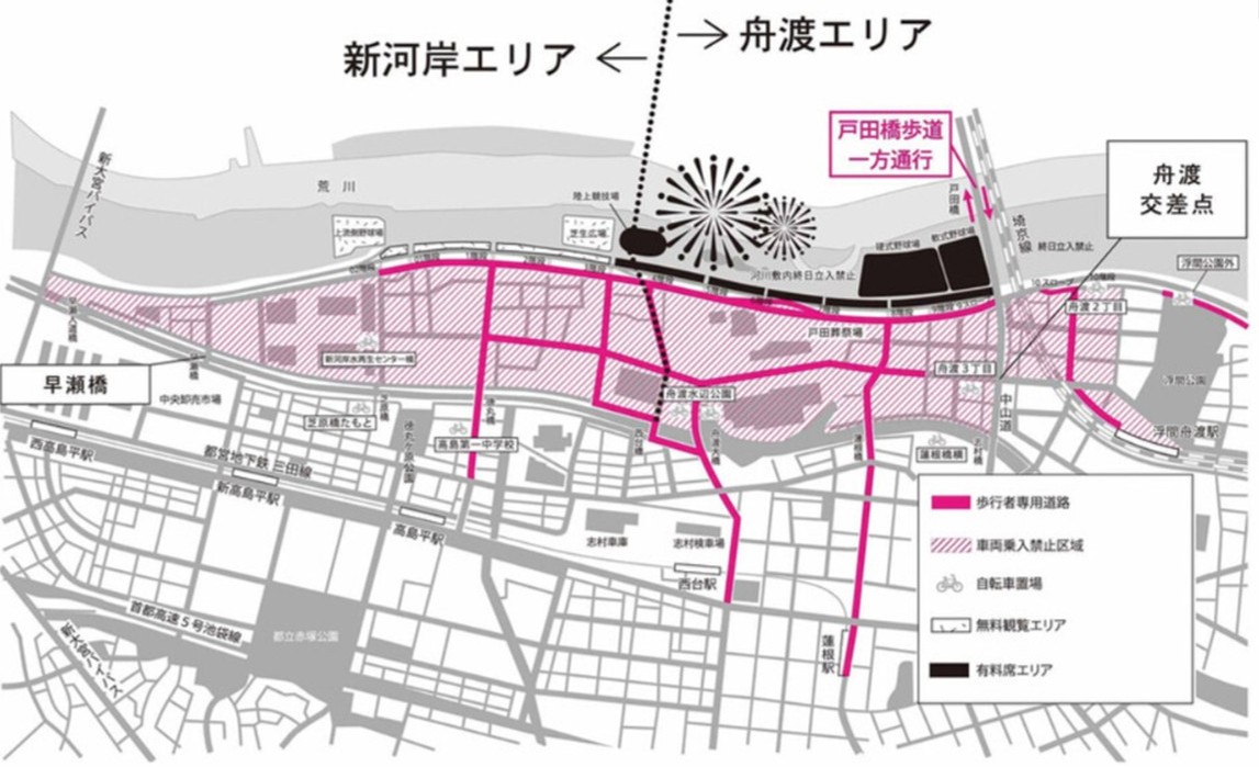 【8月1日】いたばし花火（戸田橋花火）、17時から周辺道路で交通規制！
