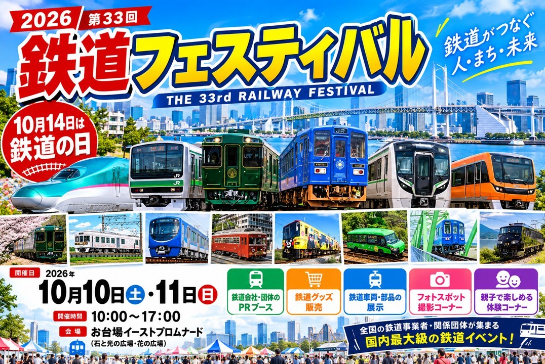 東京・お台場で「第33回 鉄道フェスティバル」開催!10月10日~
