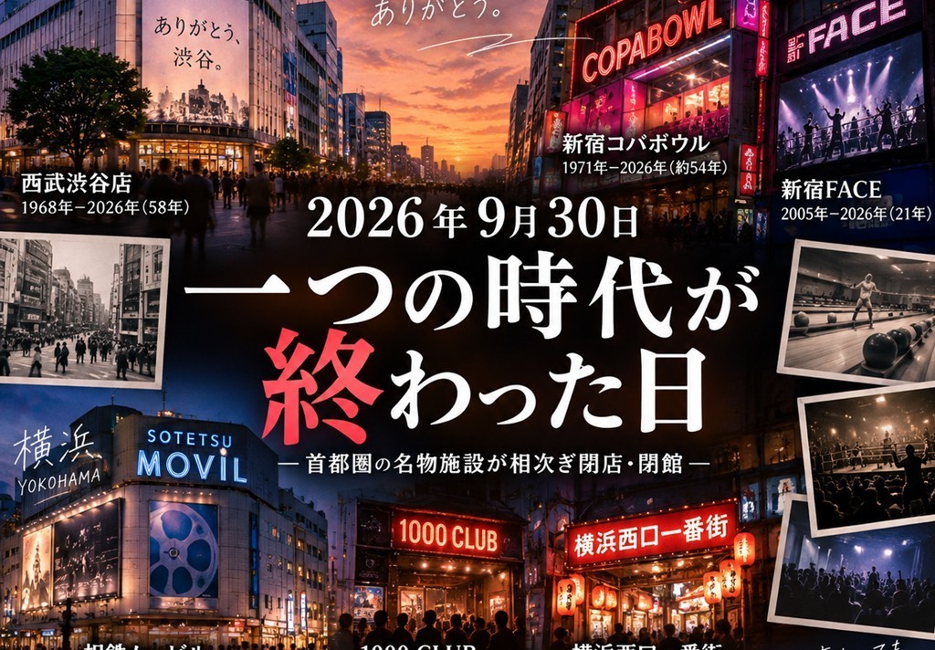 2026年9月30日「一つの時代が終わった日」首都圏の老舗施設が相次ぎ閉館へ